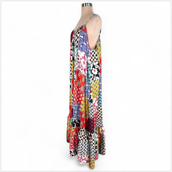 TOV Los Angeles Rideau A-Line Flowy Maxi Patchwork Multi Print Dress NWT NEW 38 - Picture 6 of 8